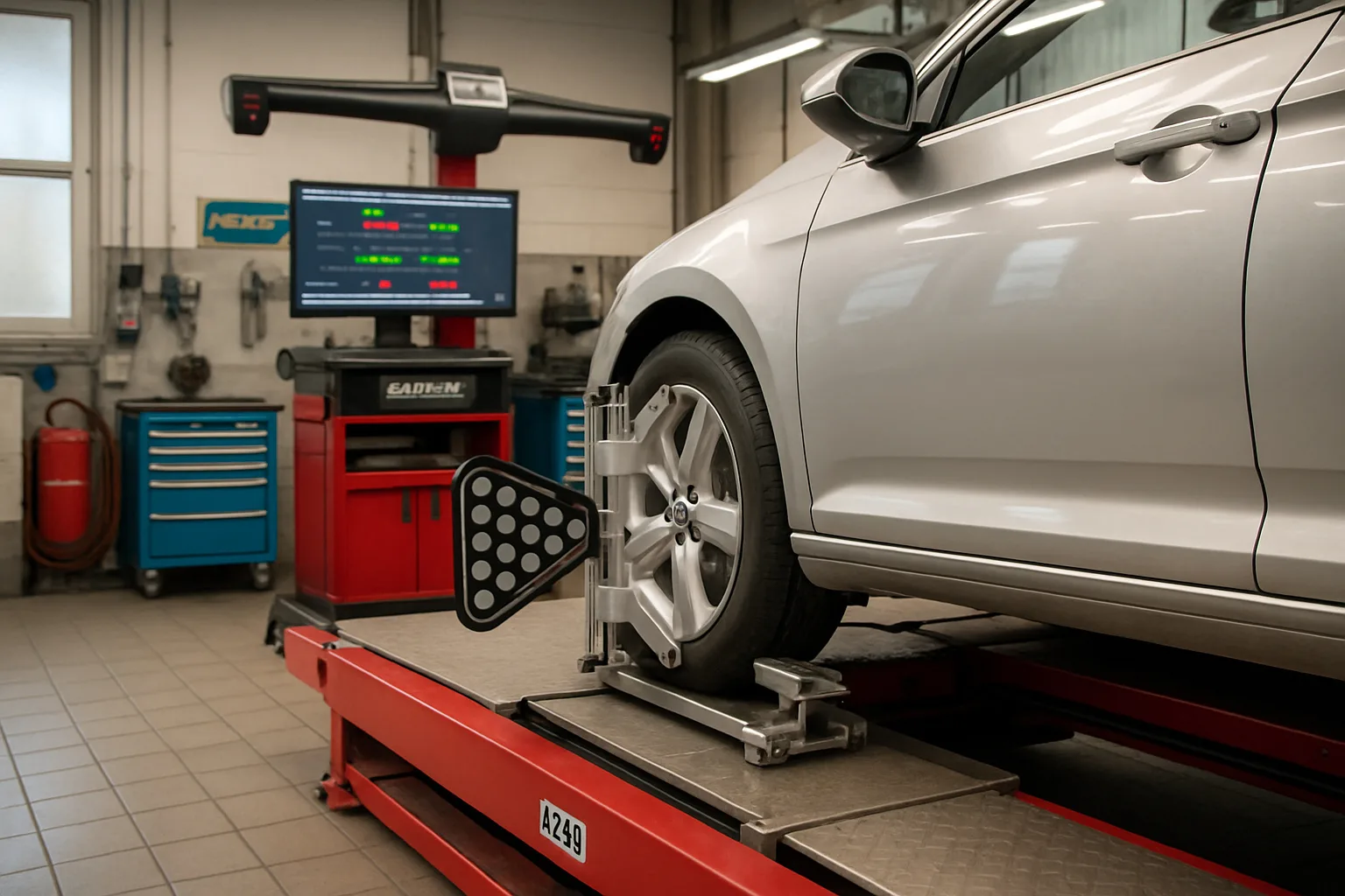 Achsvermessung eines Fahrzeugs in der Werkstatt